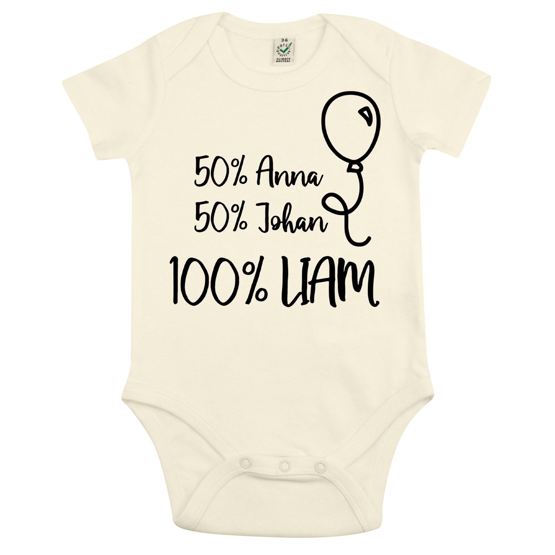 Personlig Babybody – 50% mamma, 50% pappa, 100% kärlek! [Barnets namn]-Lovely Text