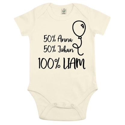 Personlig Babybody – 50% mamma, 50% pappa, 100% kärlek! [Barnets namn]-Lovely Text