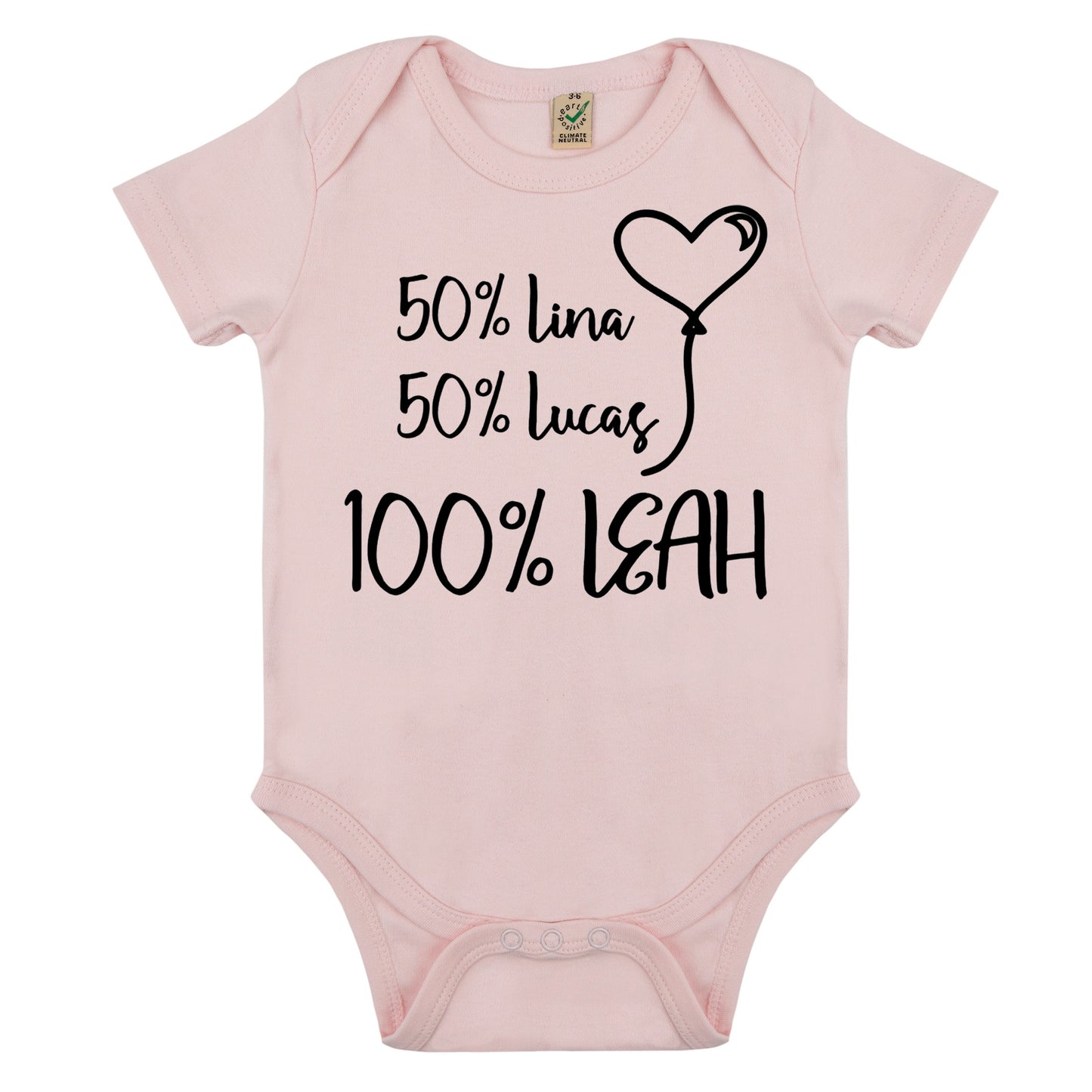 Personlig Babybody – 50% mamma, 50% pappa, 100% kärlek! [Barnets namn]-Lovely Text