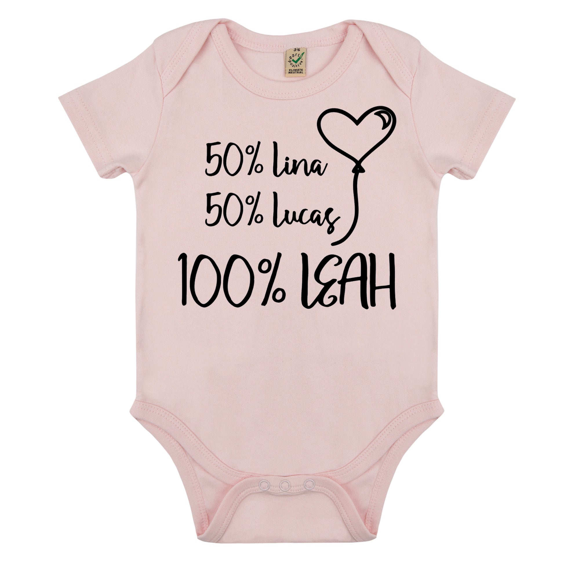 Personlig Babybody – 50% mamma, 50% pappa, 100% kärlek! [Barnets namn]-Lovely Text