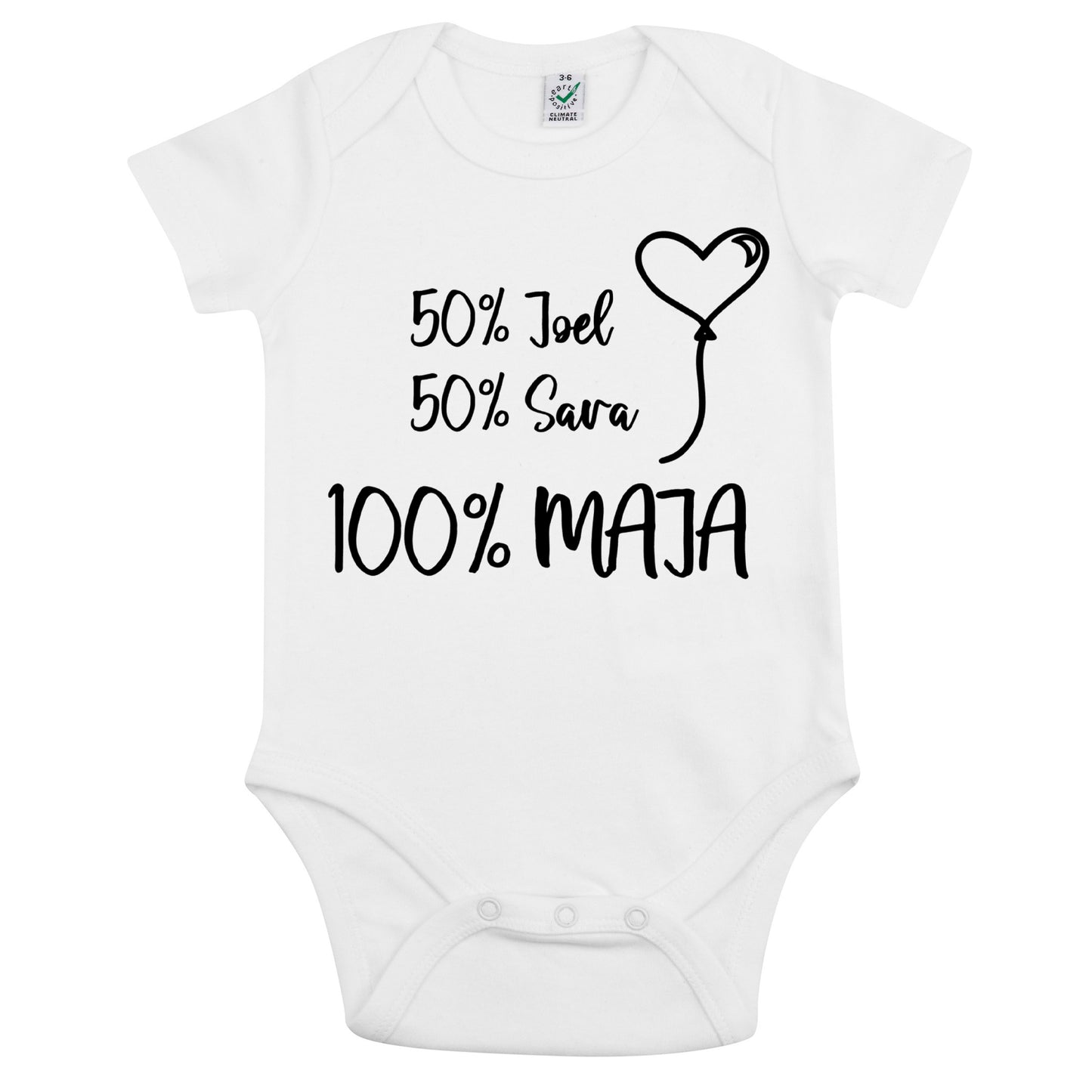 Personlig Babybody – 50% mamma, 50% pappa, 100% kärlek! [Barnets namn]-Lovely Text