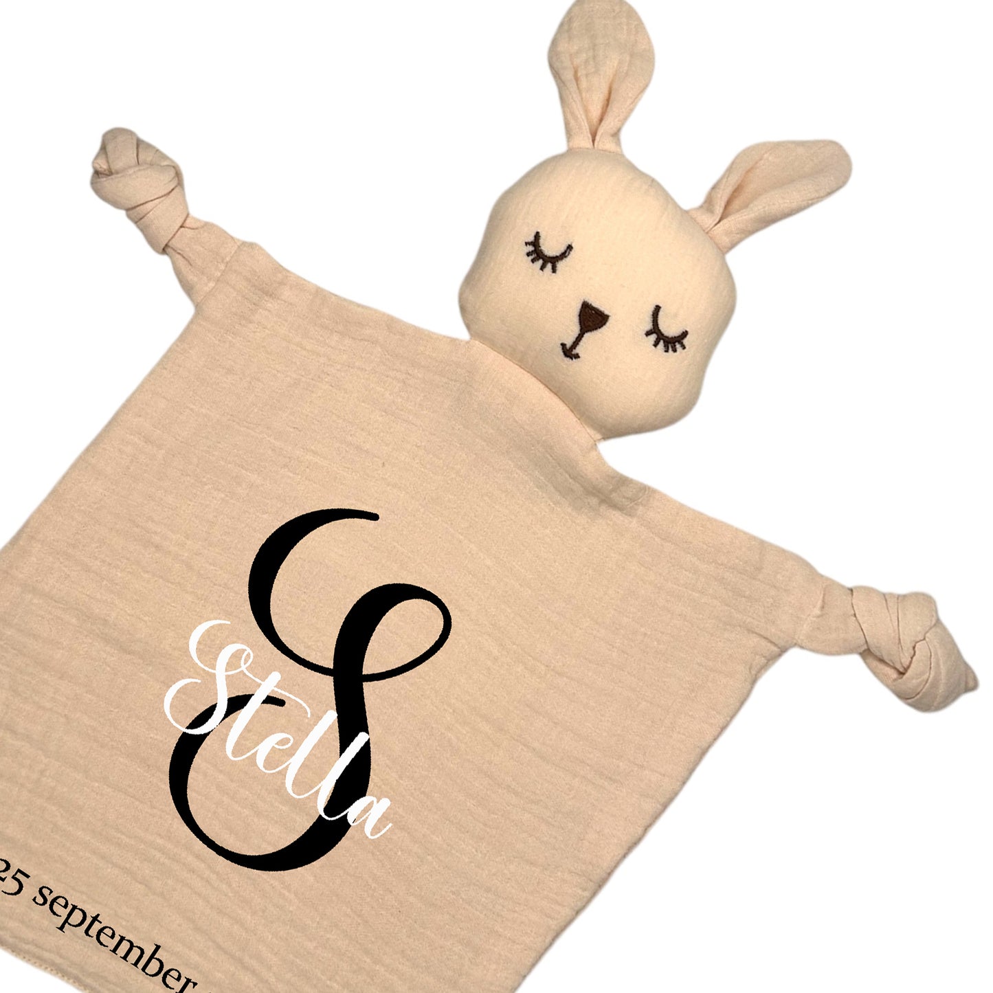 Personlig Kanin Snuttefilt med Namn – Babyfilt & Dopgåva ✨-Lovely Text