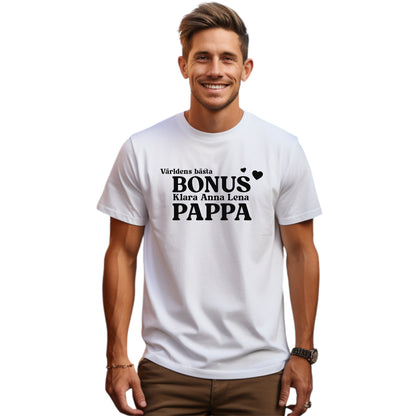 Bonus Pappa med Barnens Namn T-shirt-Lovely Text