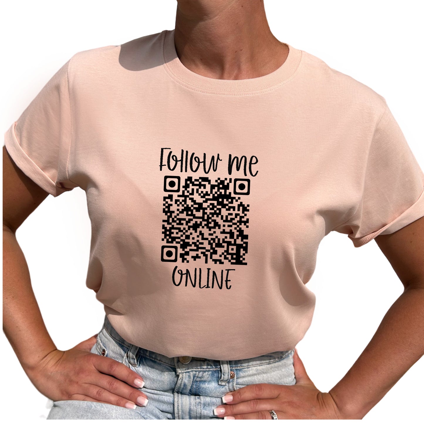Follow Me Online QR kod T-shirt-Lovely Text