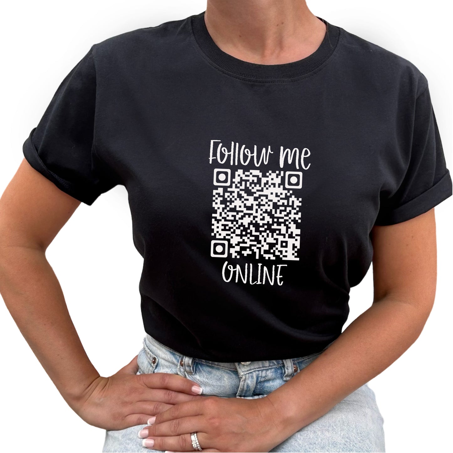 Follow Me Online QR kod T-shirt-Lovely Text