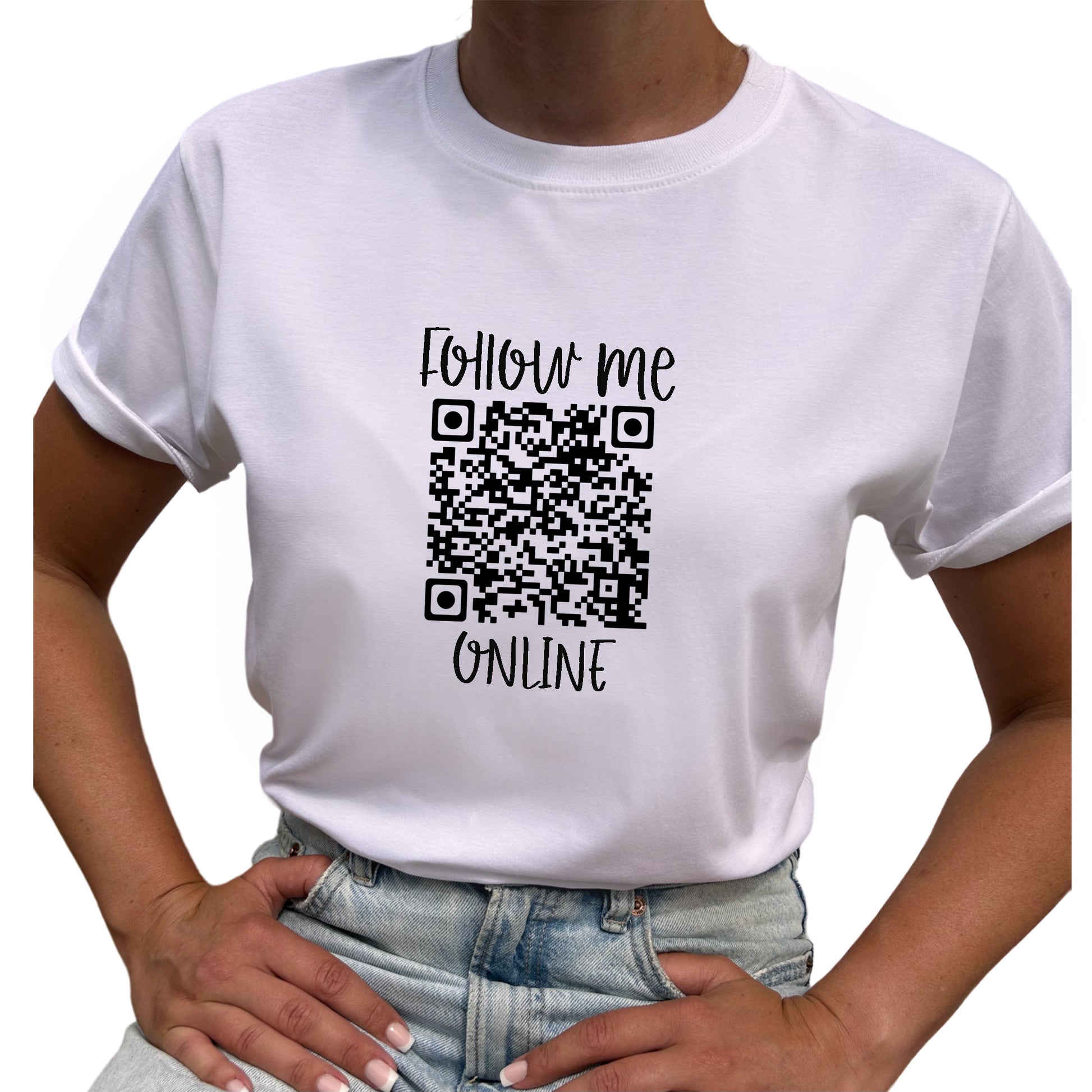 Follow Me Online QR kod T-shirt-Lovely Text