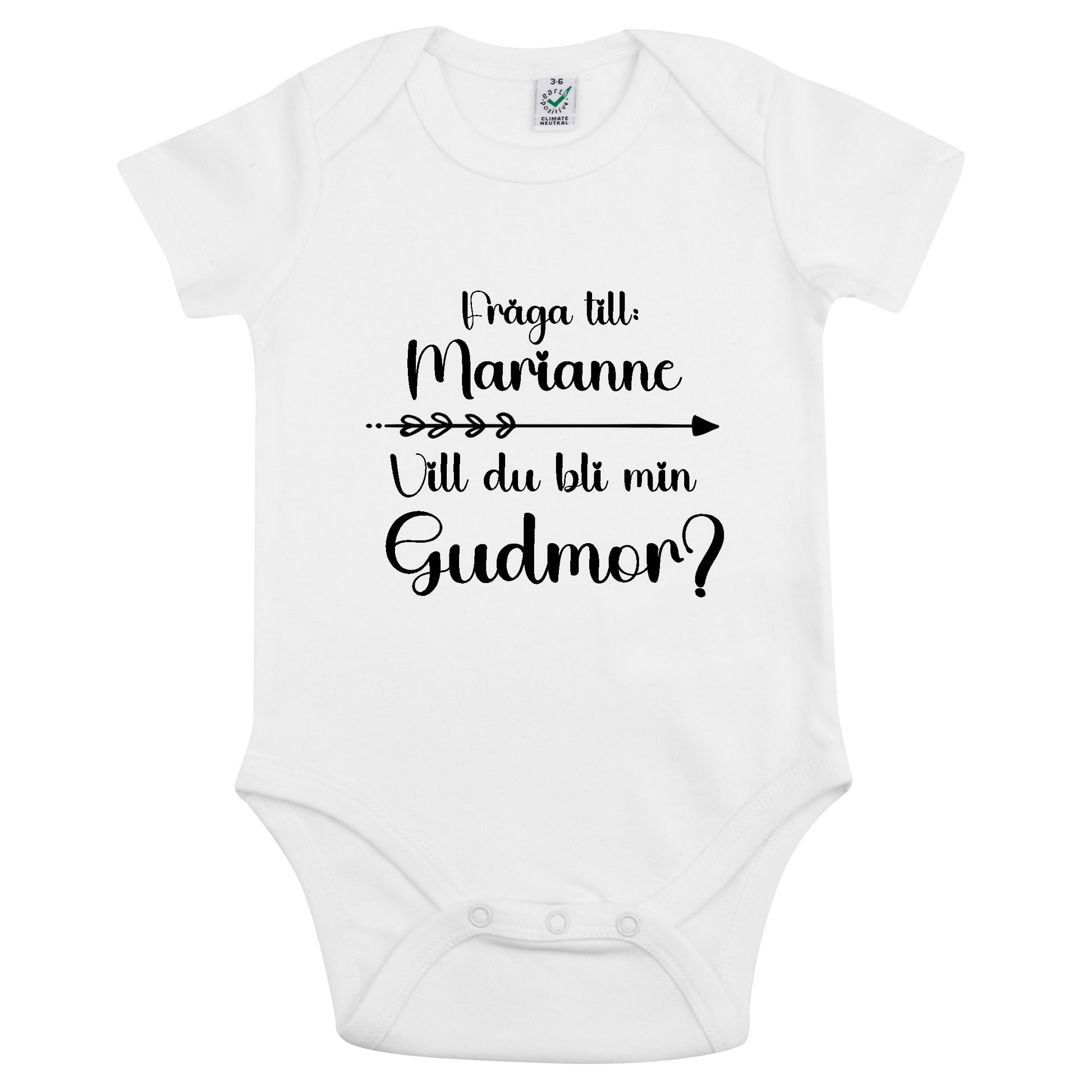 Fråga till: <NAMN> Vill du bli min Gudmor/Gudfar? Babybody Nyfödd-Lovely Text