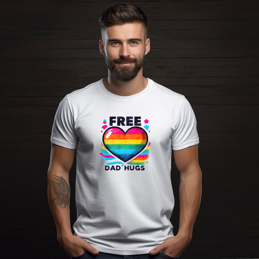 Pappa-kramar – Free Dad Hugs T-shirt med Pridehjärta (Unisex)-Lovely Text