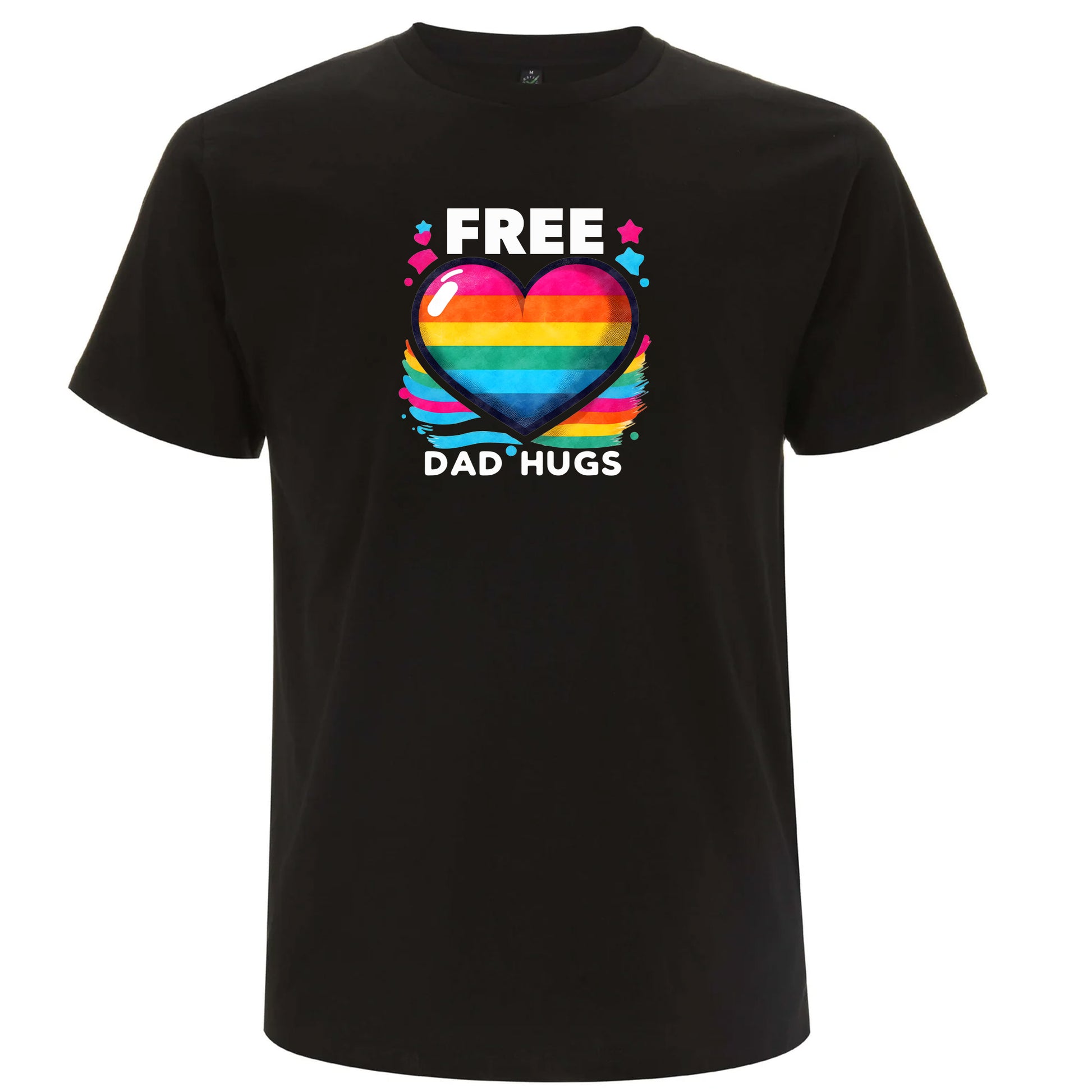 Pappa-kramar – Free Dad Hugs T-shirt med Pridehjärta (Unisex)-Lovely Text