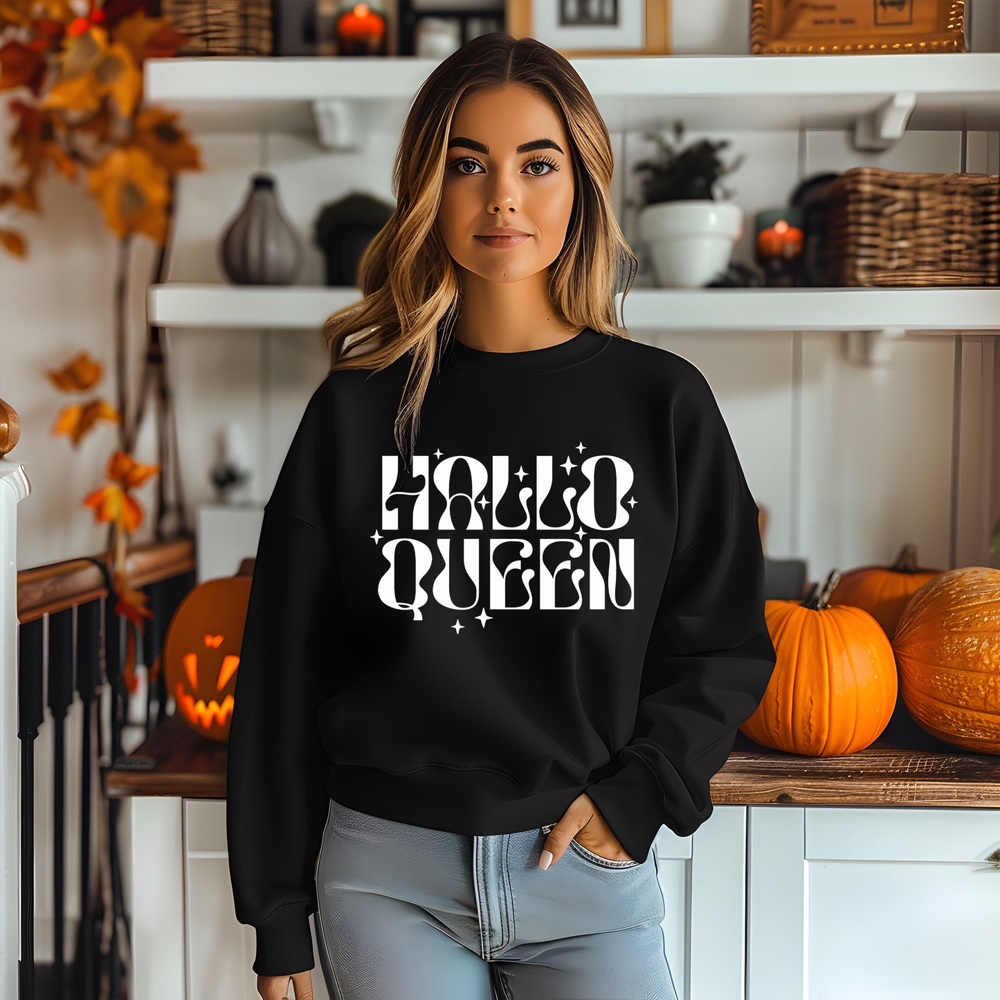 Hallo Queen - Halloween Tröja-Lovely Text