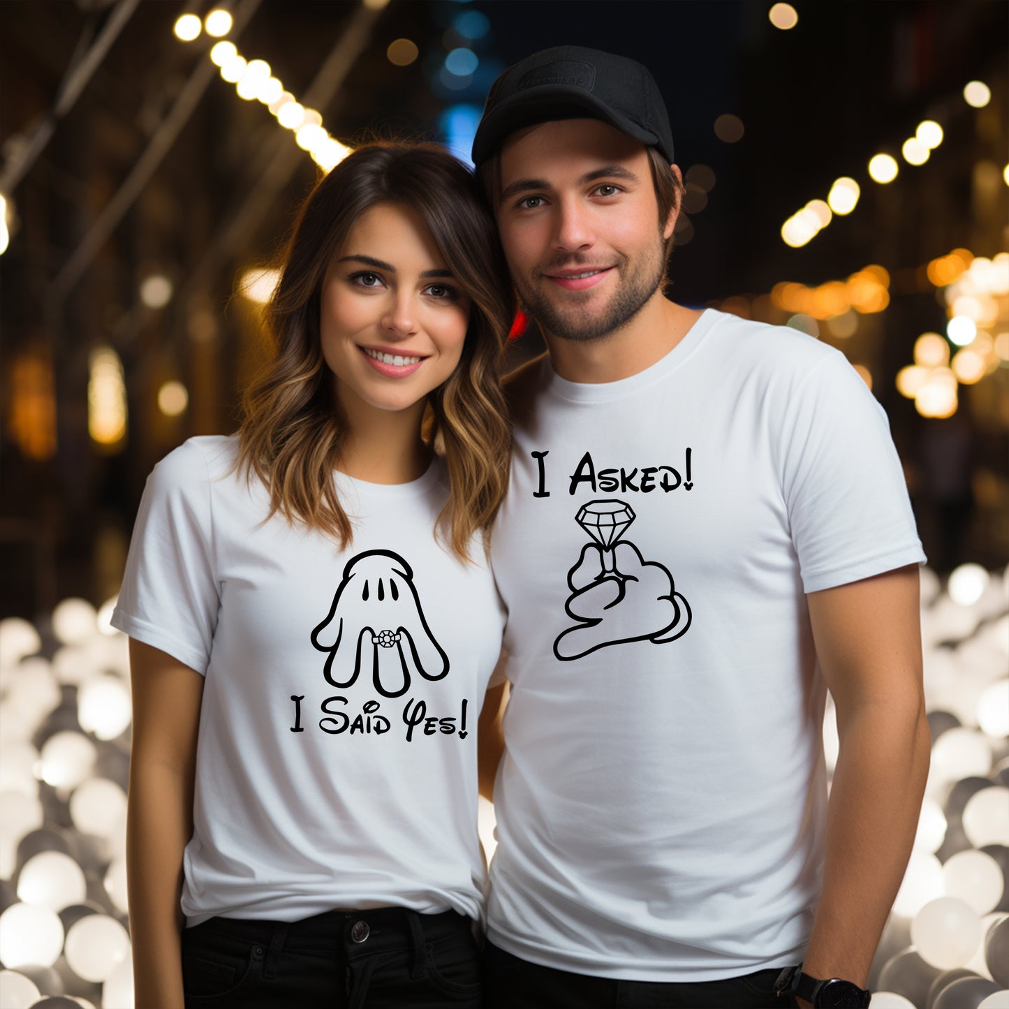 I Asked & I Said Yes – T-shirts för Par som Firar Förlovning-Lovely Text