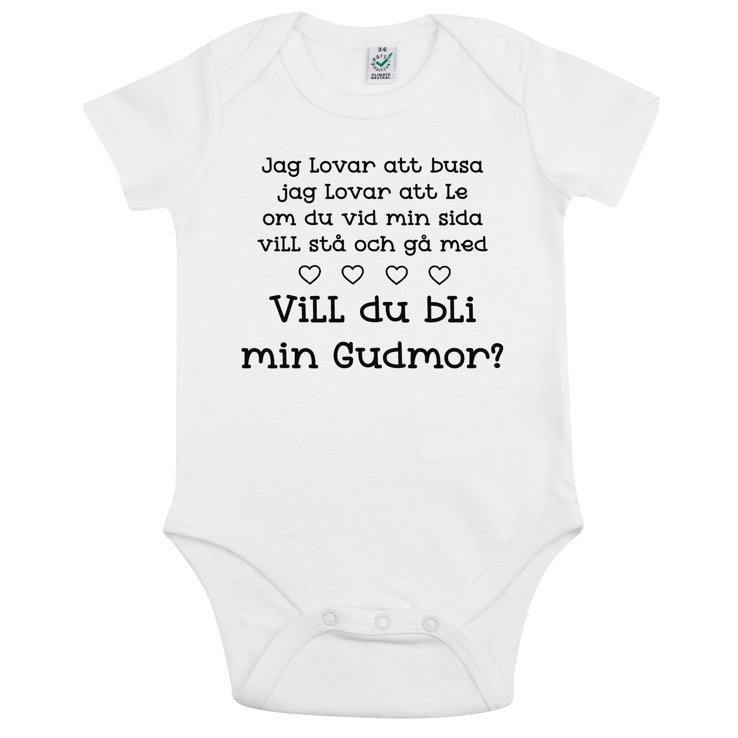 Jag lovar att busa, jag lovar att le.. Vill du bli min Gudmor/Gudfar? – Personlig Babybody-Lovely Text