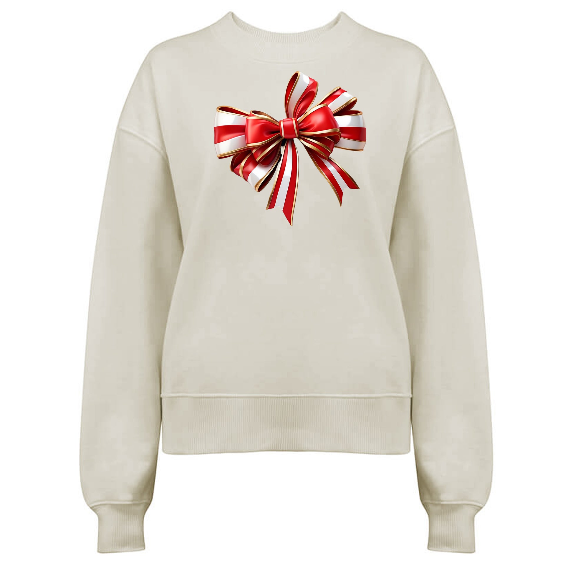 Elegant Jultröja med Röd/Guld Rosett – Festlig Julmode-Lovely Text