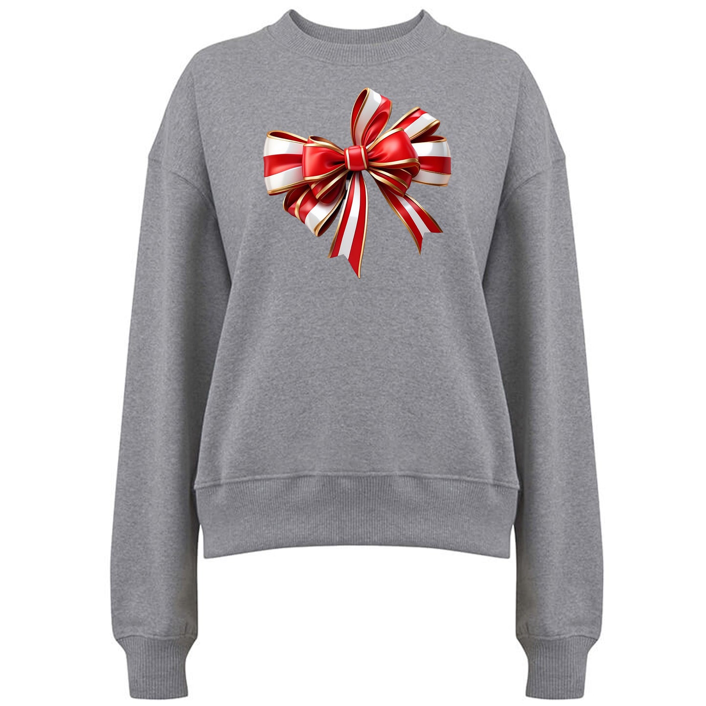 Elegant Jultröja med Röd/Guld Rosett – Festlig Julmode-Lovely Text