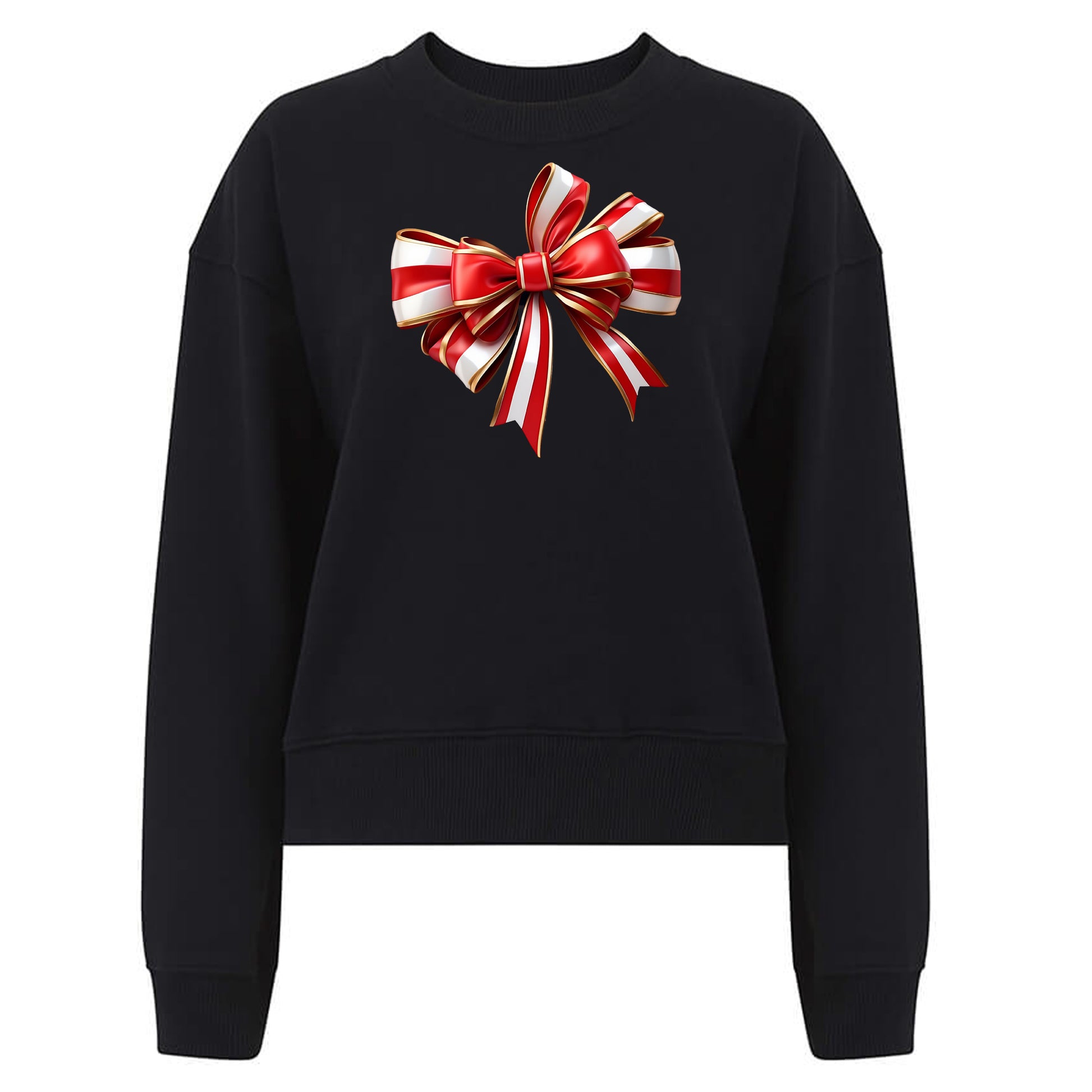 Elegant Jultröja med Röd/Guld Rosett – Festlig Julmode-Lovely Text