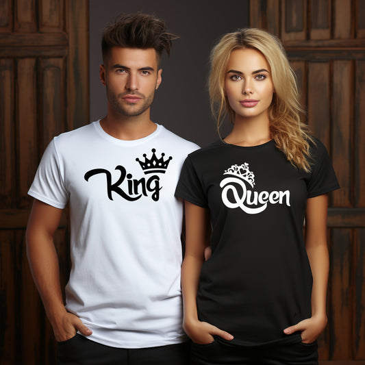 King & Queen – T-shirts för Par till Alla Hjärtans Dag-Lovely Text