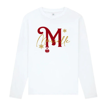 Julig Långärmad T-shirt med Bokstav & Namn – Unisex