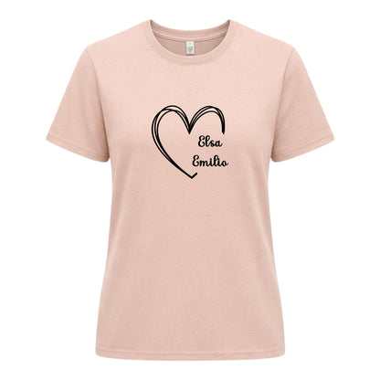 Personlig Mamma T-shirt med Hjärta & Barnens Namn
