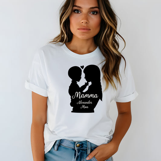 Personlig Siluett T-shirt för Mamma-Lovely Text