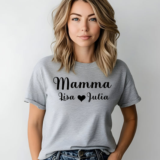 Personlig Mamma T-shirt med Barnens Namn-Lovely Text