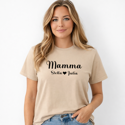 Elegant Personlig Mamma T-shirt med Barnens Namn