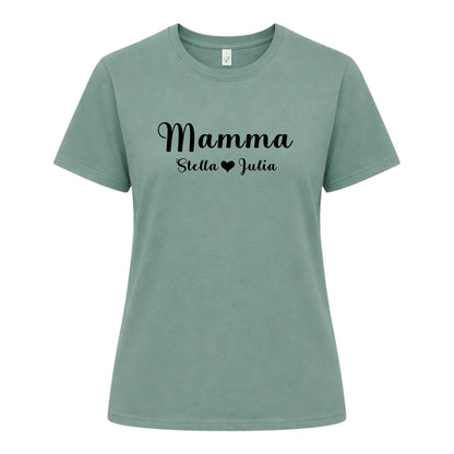 Elegant Personlig Mamma T-shirt med Barnens Namn