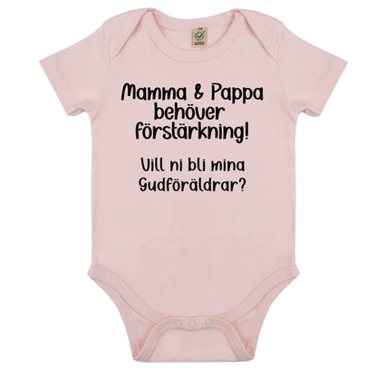Mamma & Pappa behöver förstärkning – Personlig Babybody-Lovely Text