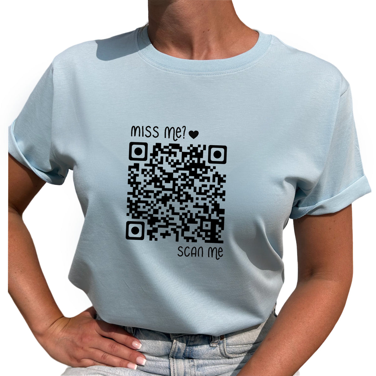 Miss Me? Scan Me QR kod T-shirt-Lovely Text
