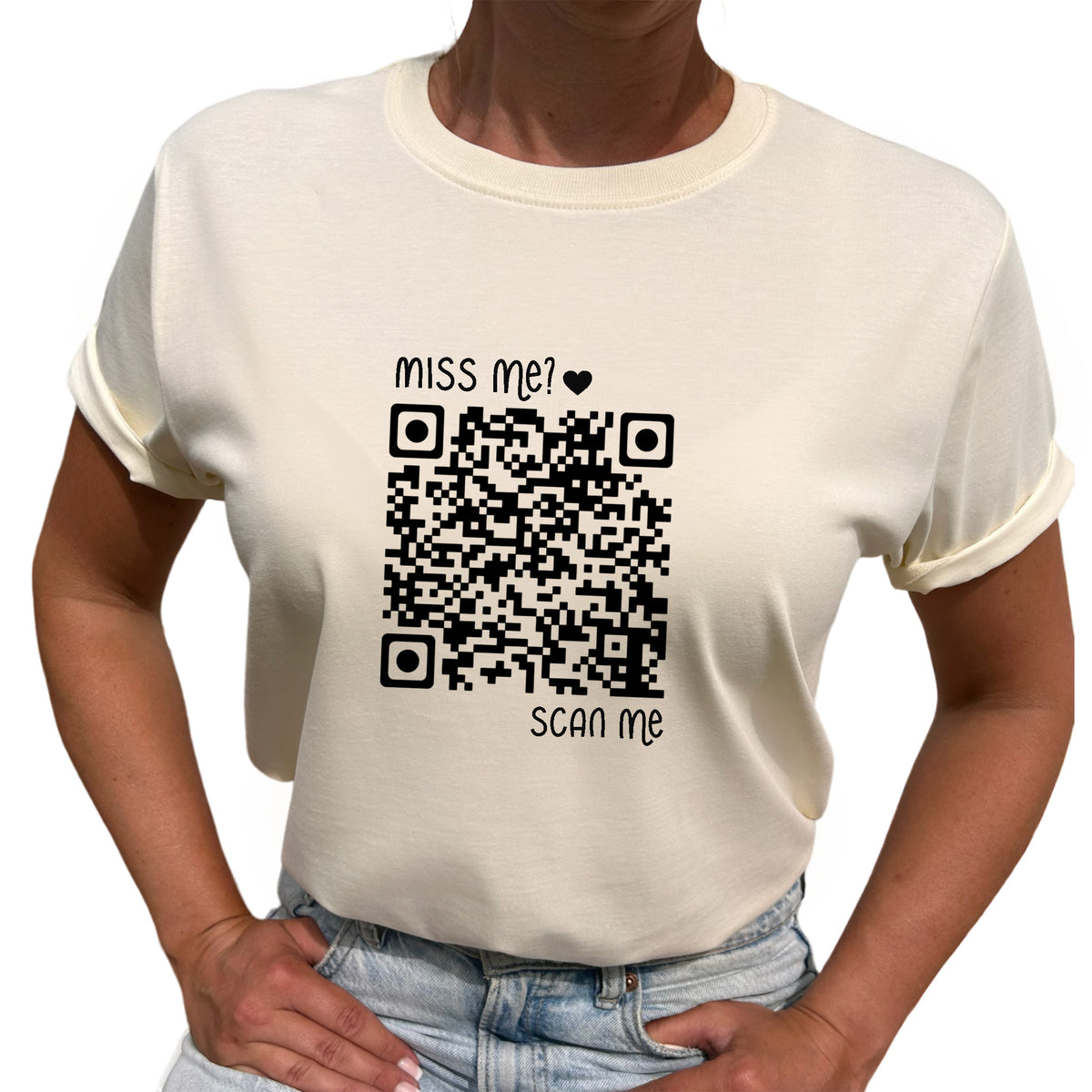 Miss Me? Scan Me QR kod T-shirt-Lovely Text