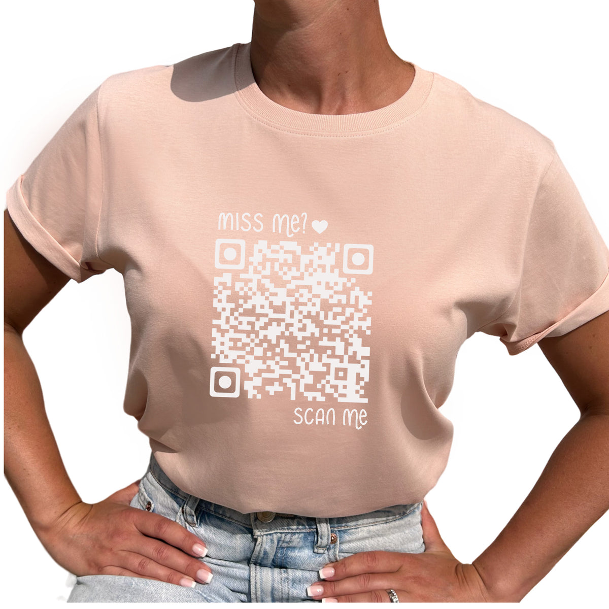Miss Me? Scan Me QR kod T-shirt-Lovely Text