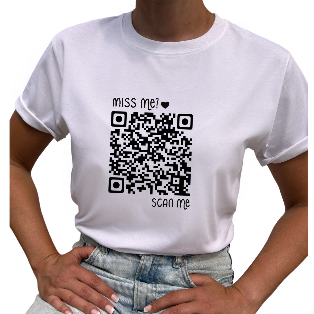 Miss Me? Scan Me QR kod T-shirt-Lovely Text