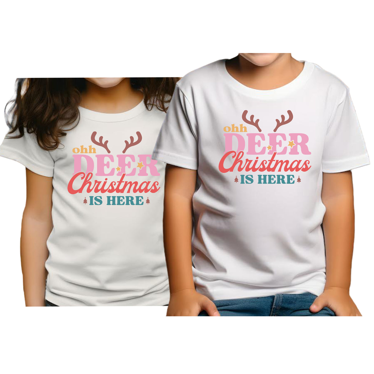 Oh Deer Christmas Is Here Jul T-shirt Barn-Lovely Text