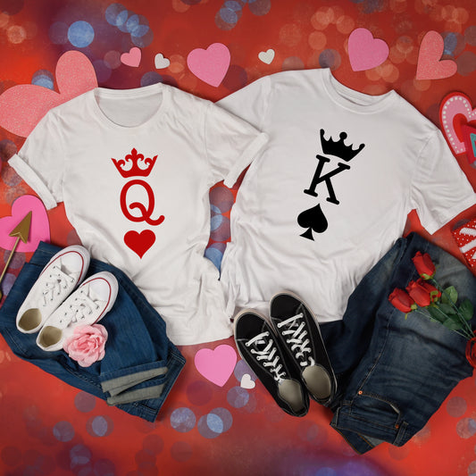 K & Q – T-shirts för Par Inspirerade av Kortlek-Lovely Text