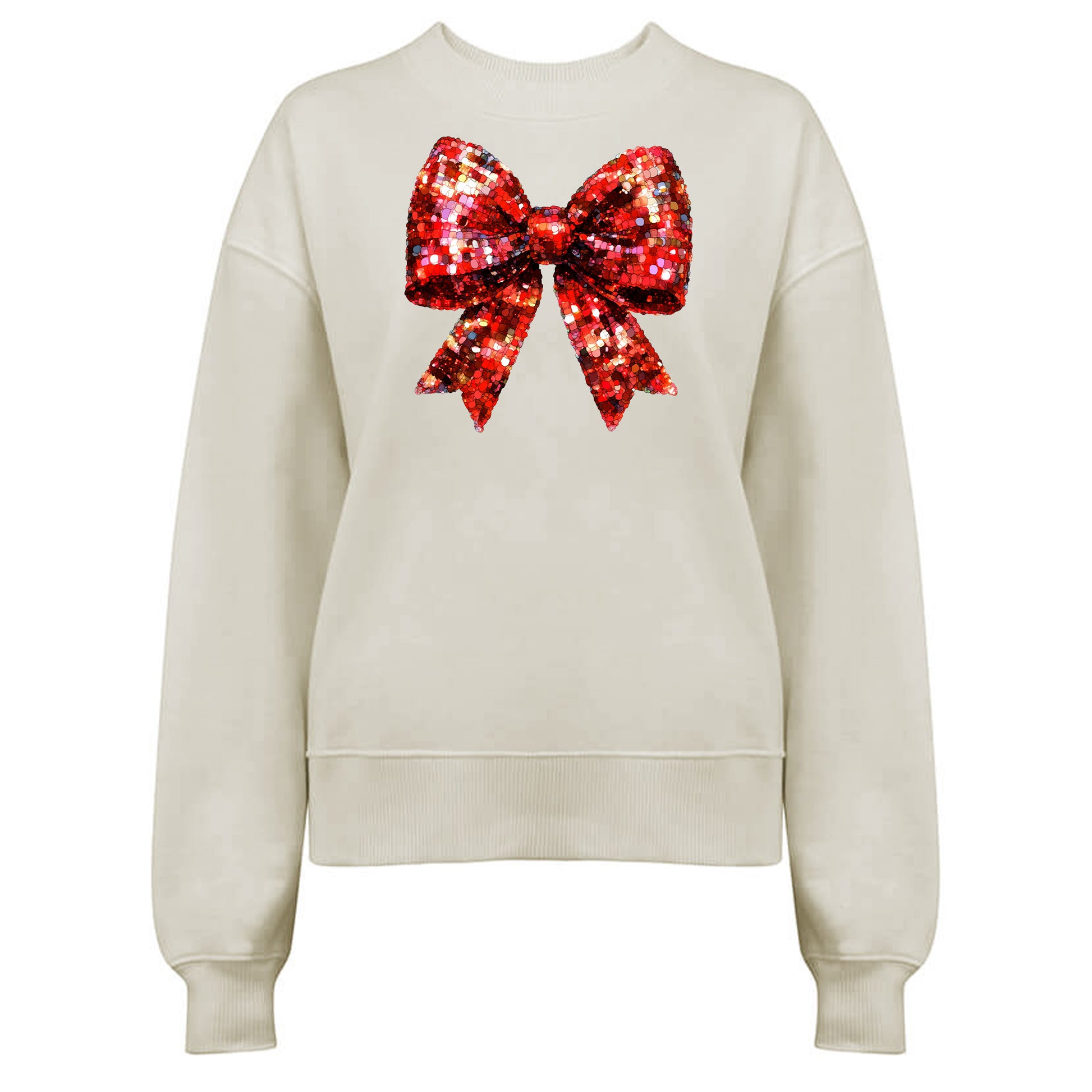 Jultröja med Glittrig Röd Rosett – Fyll Julen Med Glitter-Lovely Text