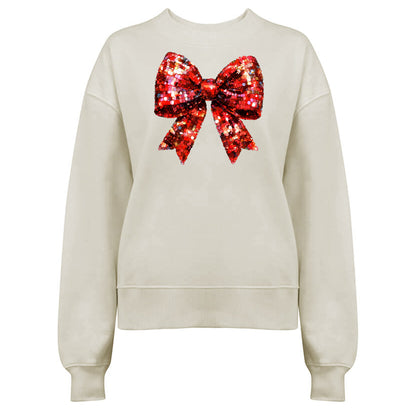 Jultröja med Glittrig Röd Rosett – Fyll Julen Med Glitter-Lovely Text