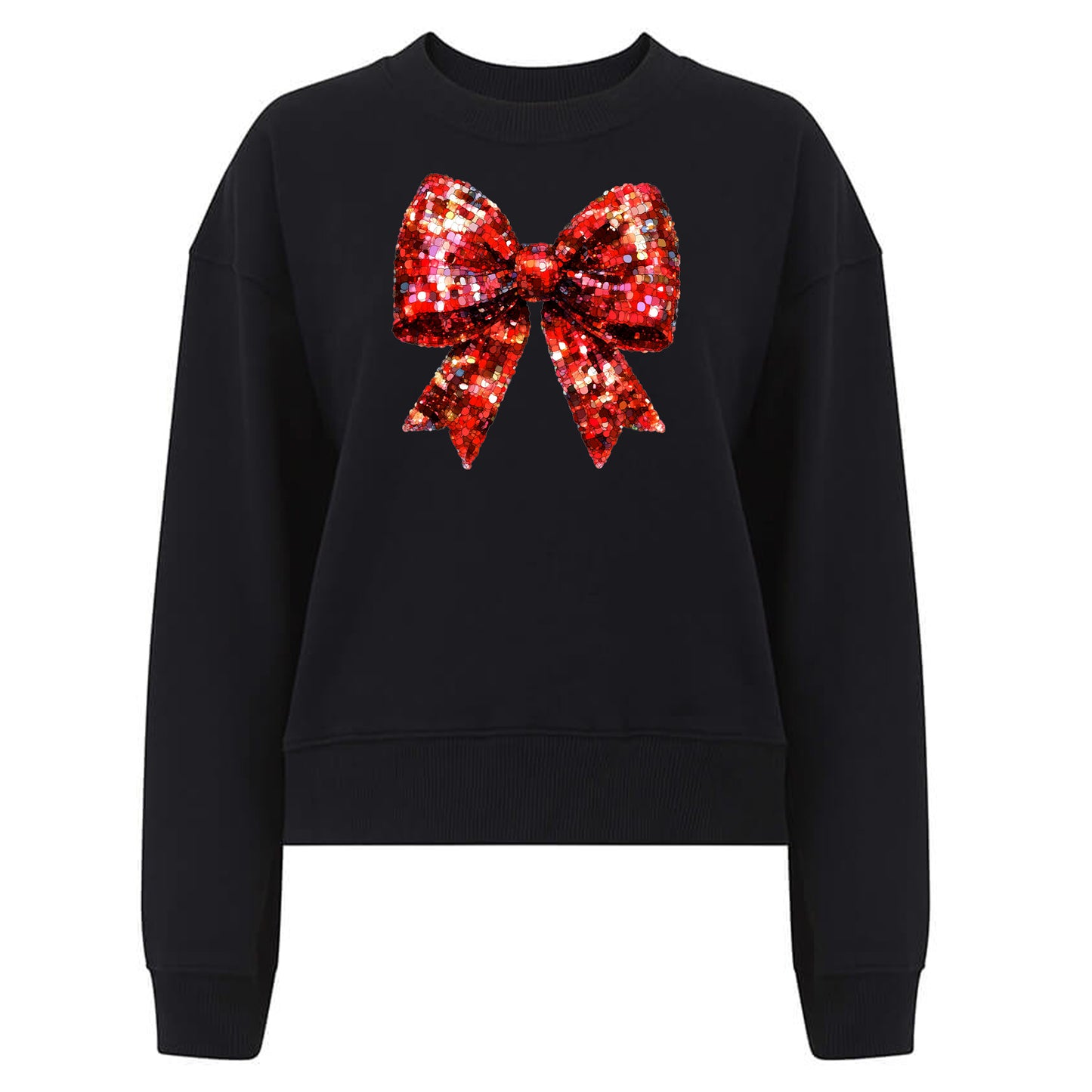 Jultröja med Glittrig Röd Rosett – Fyll Julen Med Glitter-Lovely Text