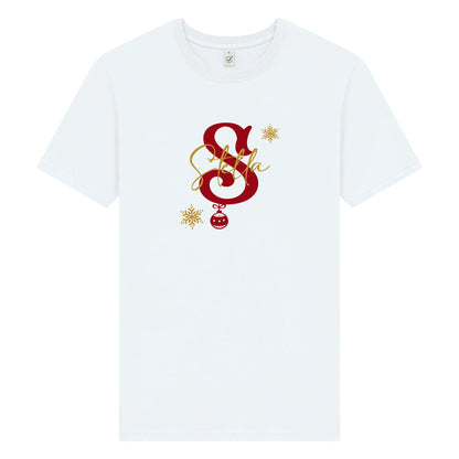 Julig T-shirt med Bokstav & Namn – Unisex
