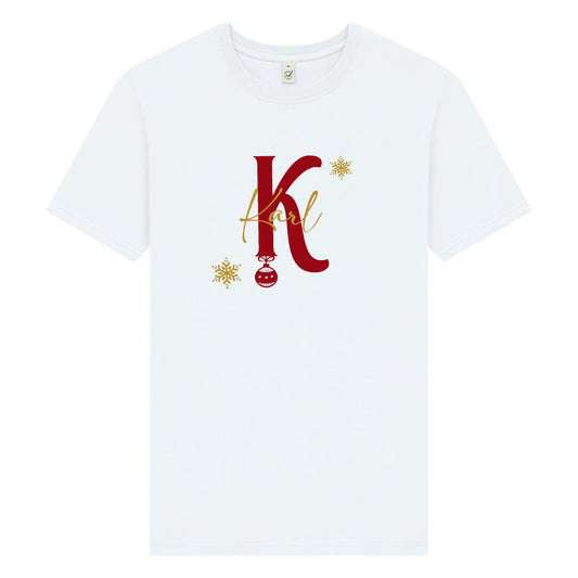 Julig T-shirt med Bokstav & Namn – Unisex