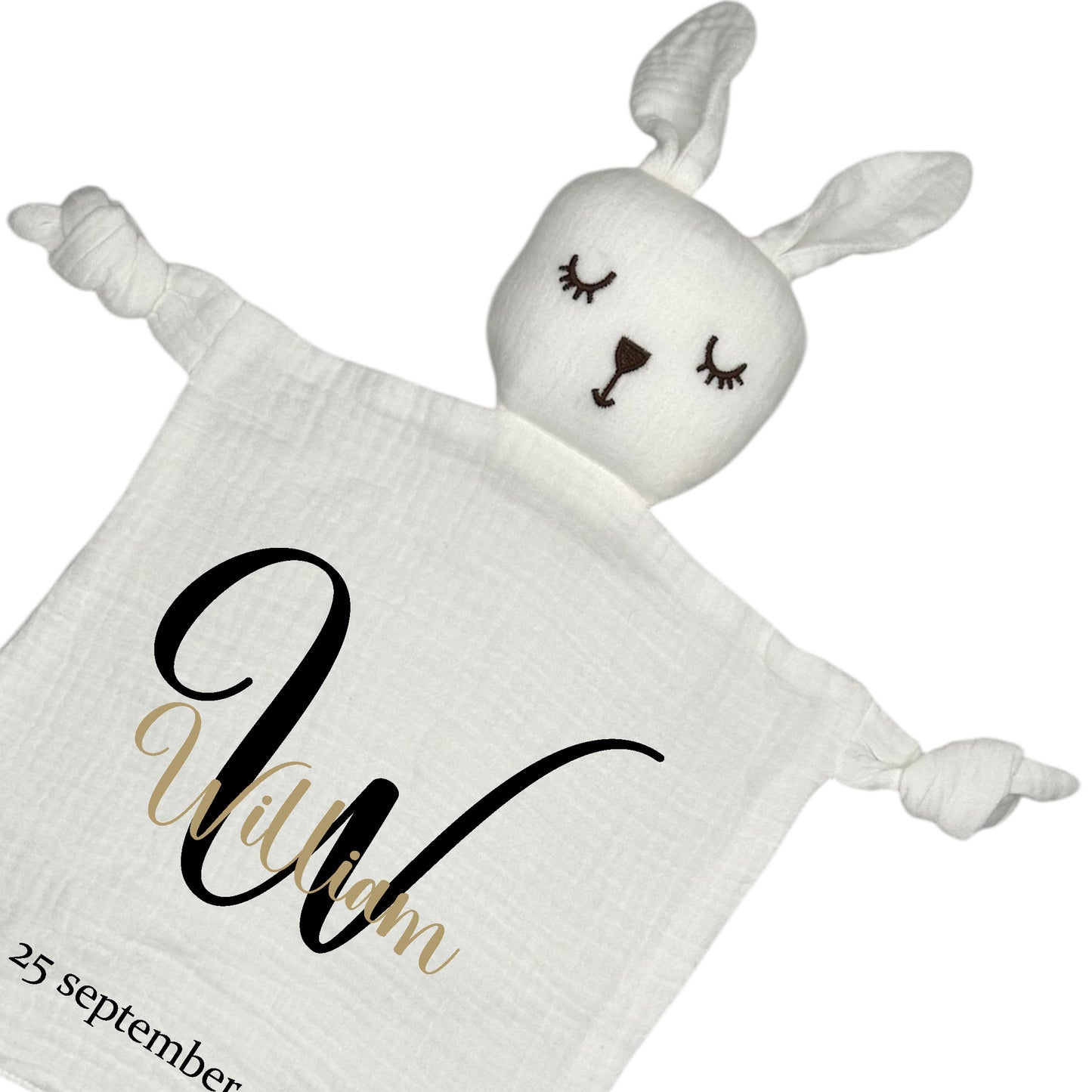 Personlig Kanin Snuttefilt med Namn – Vit Mjuk Babyfilt & Dopgåva 🤍-Lovely Text