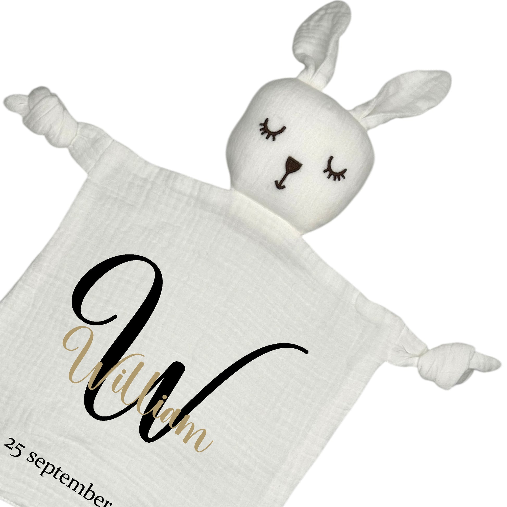 Personlig Kanin Snuttefilt med Namn – Vit Mjuk Babyfilt & Dopgåva 🤍-Lovely Text