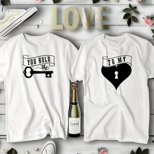 You Hold the Key & To My Heart – T-shirts för Par-Lovely Text